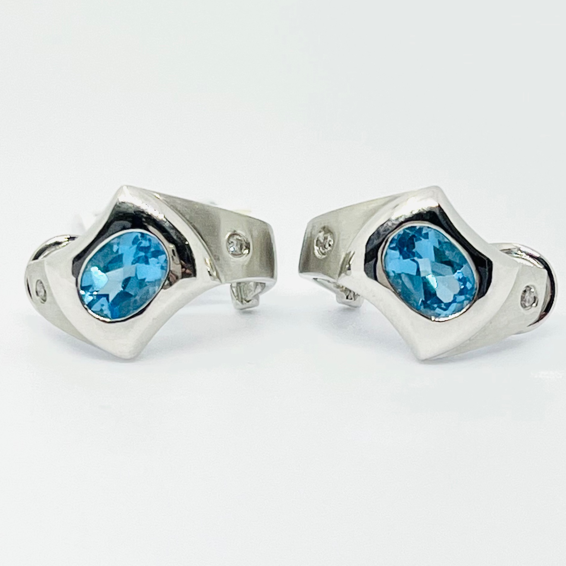 14K Blue Topaz Hoop Earrings