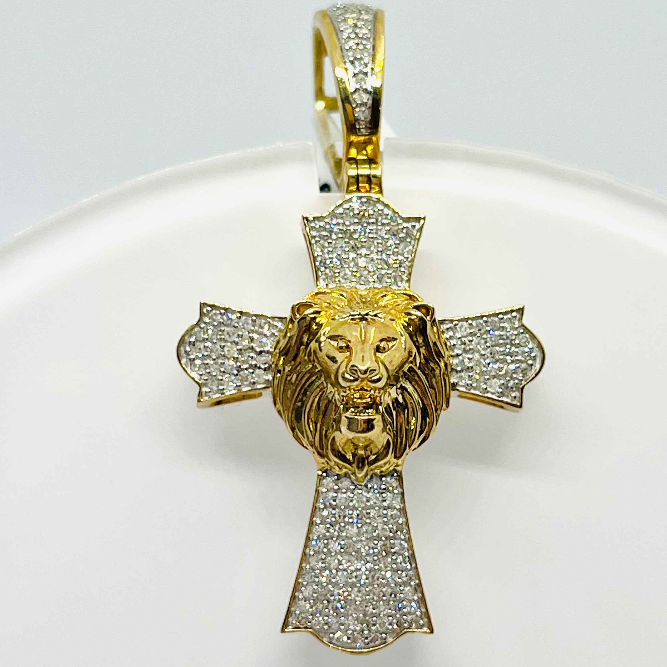 Diamond Cross & Lion Pendant