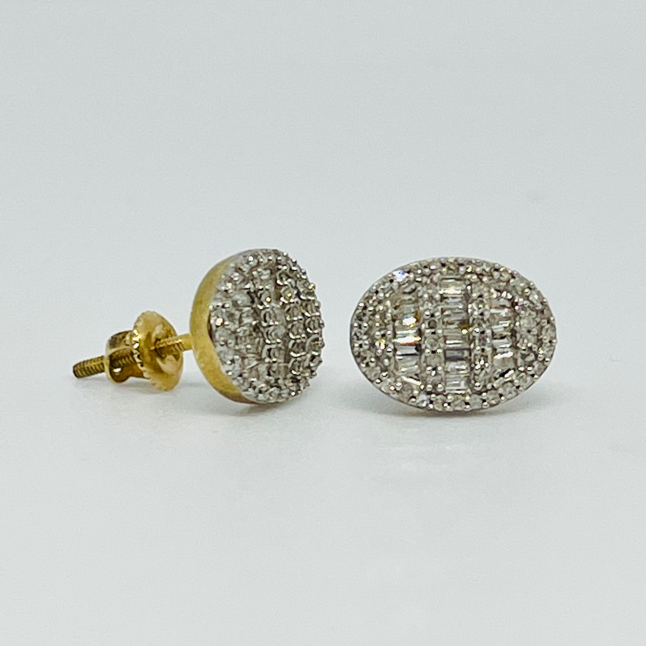 Diamond Baguette Oval stud Earrings