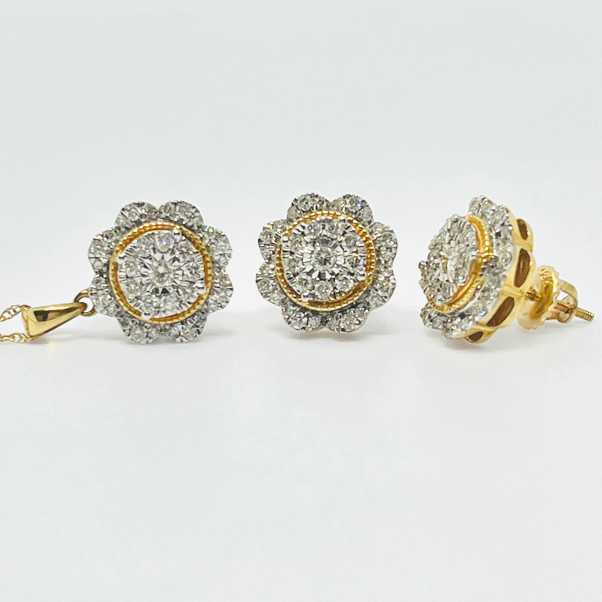 18K Diamond Floral Stud Earrings