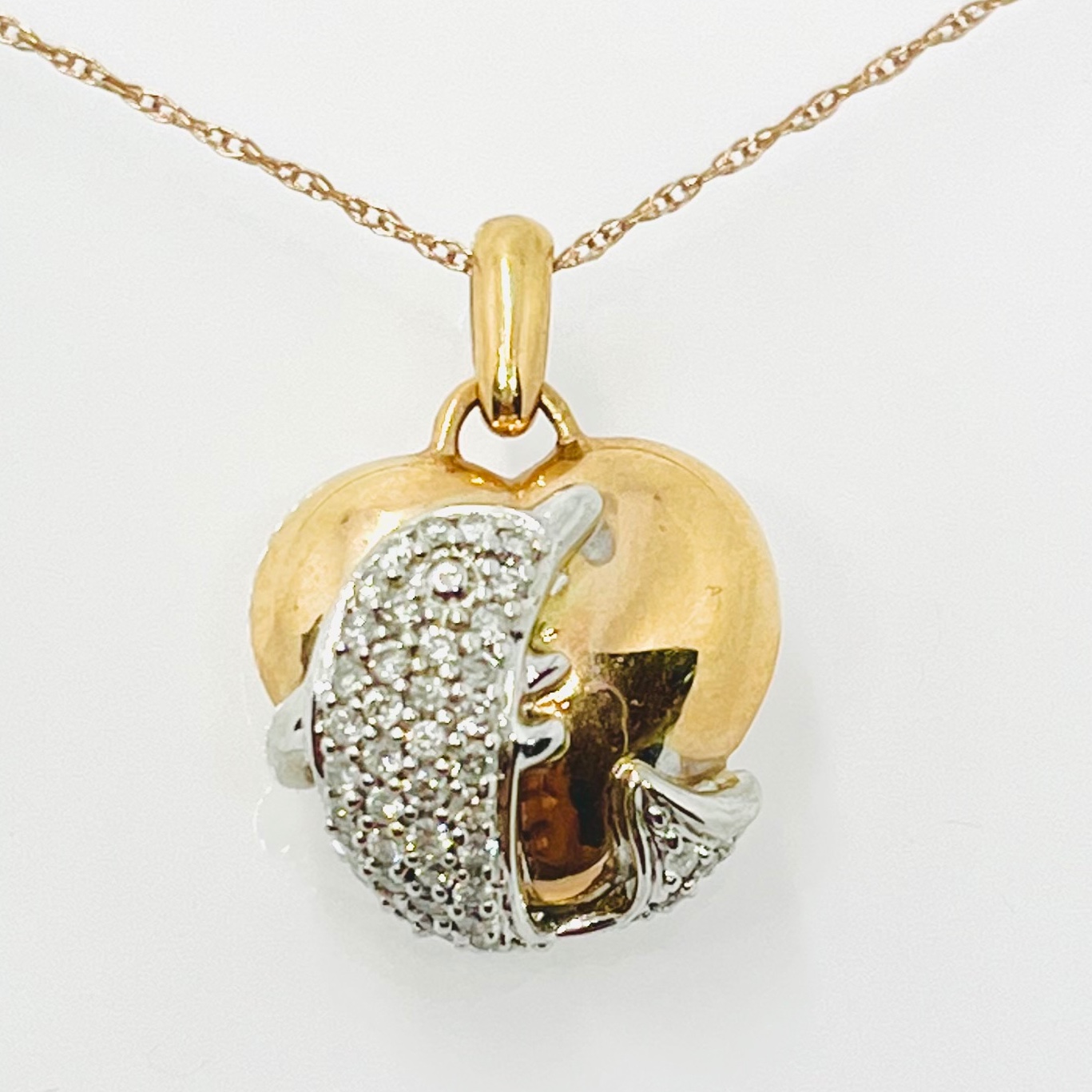 Diamond Heart and Dolphin Pendant