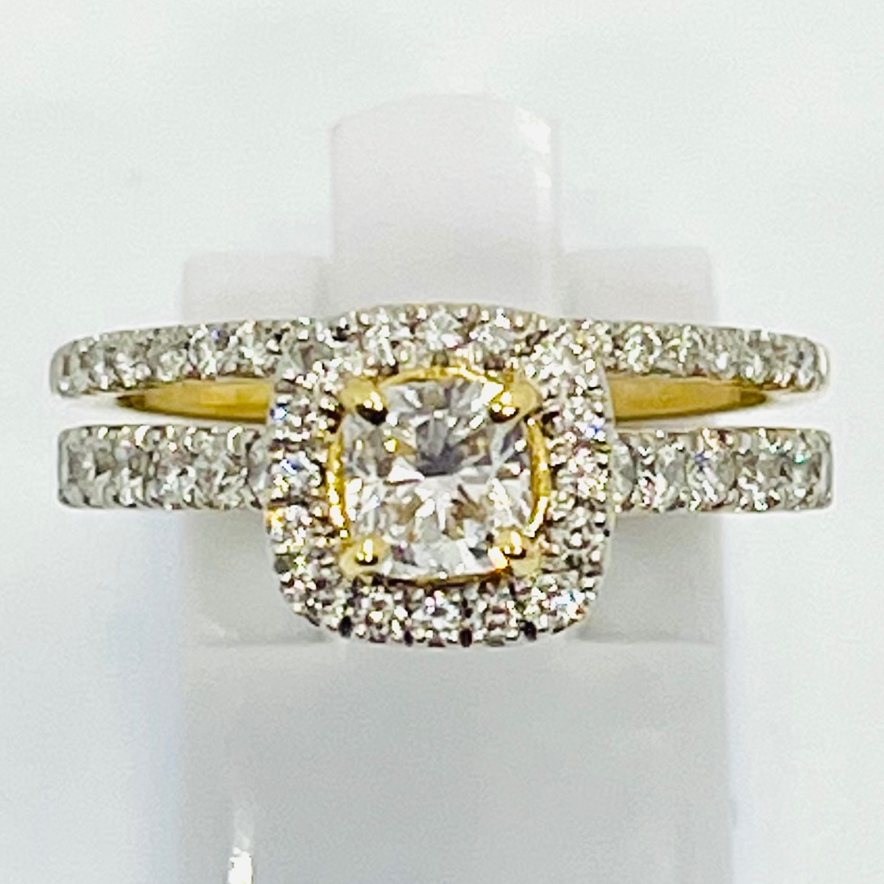 Solitaire Cushion Cut with Halo Bridal Set