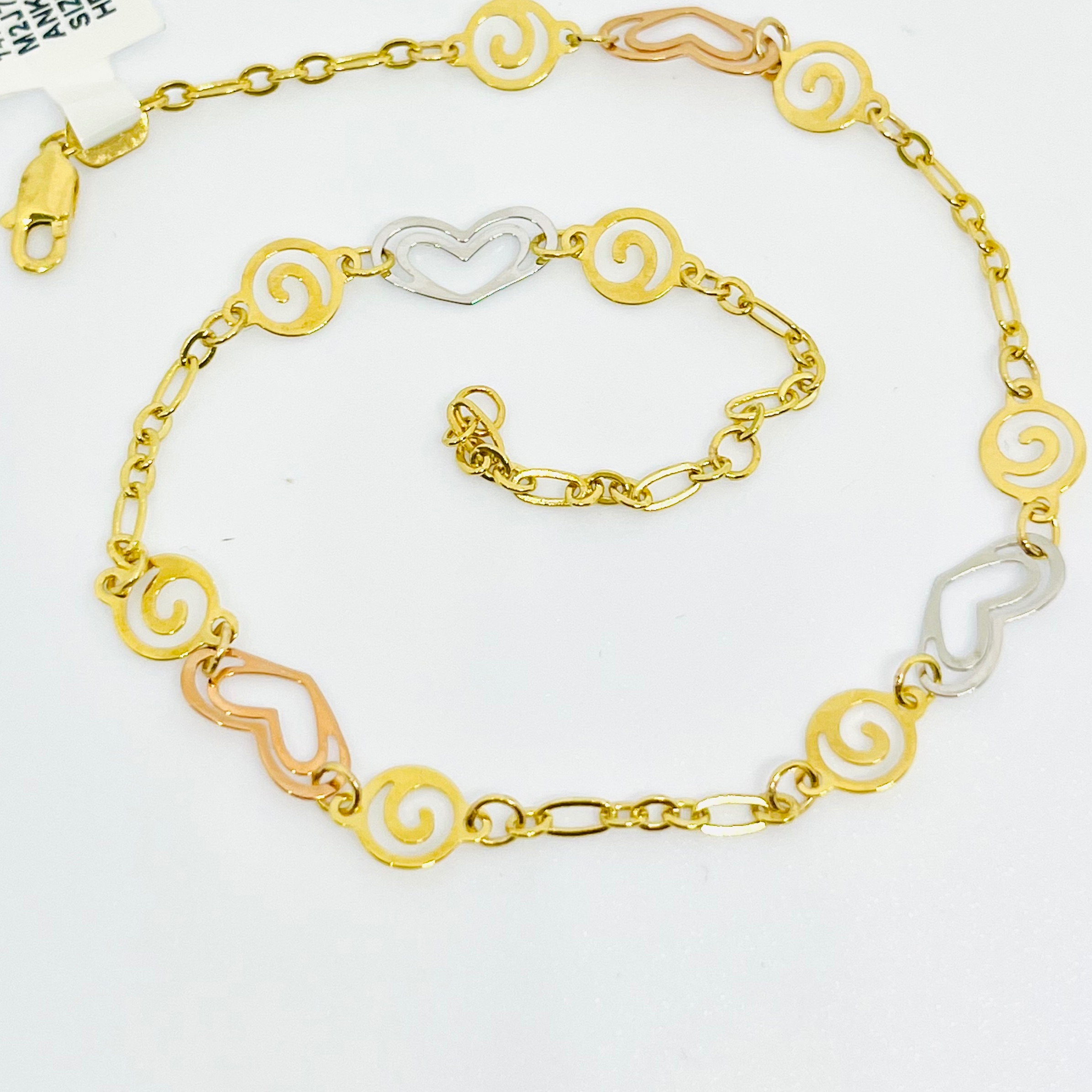 14K Two Tone Heart Anklet